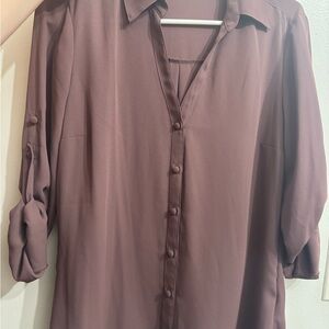 Express Elegant Mauve Button-Up Blouse